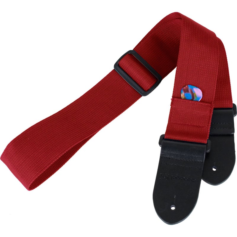 Pro-Tec Protec Guitar Strap featuring Thick Leather Ends and Pick Pocket, Red - Image 1